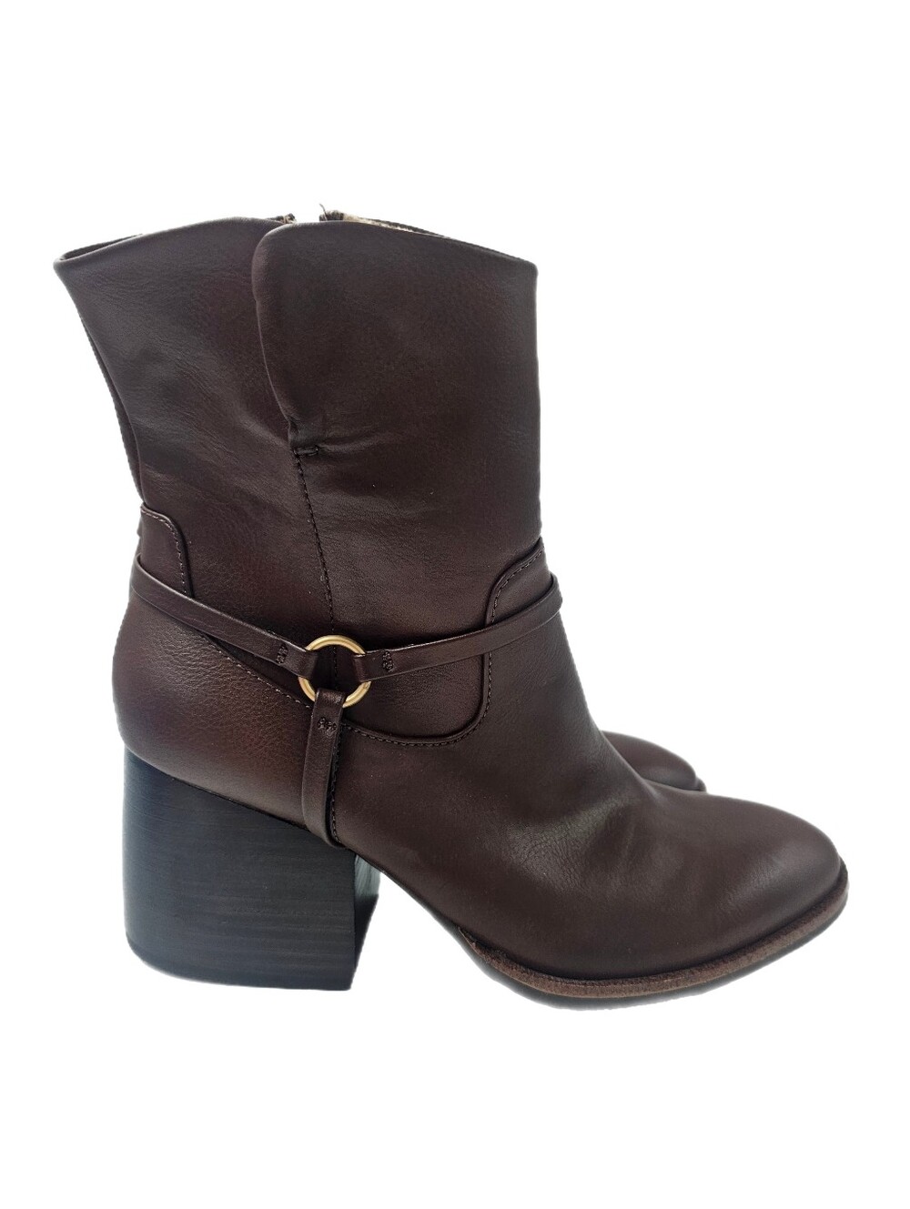 Korks Selena Brown Harness Block Heel Ankle Booties Size 8M NWOB